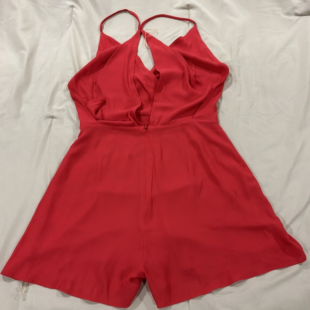 Lush red crisscross open back romper Deep V Neck - Picture 7 of 10